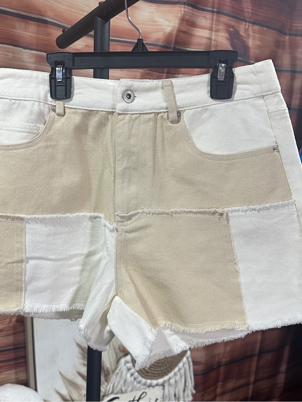Ivory‎ and Beige Patchwork Women's Shorts